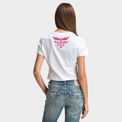 True Religion Women's Embroidery Patch Baby T-Shirt / Optic