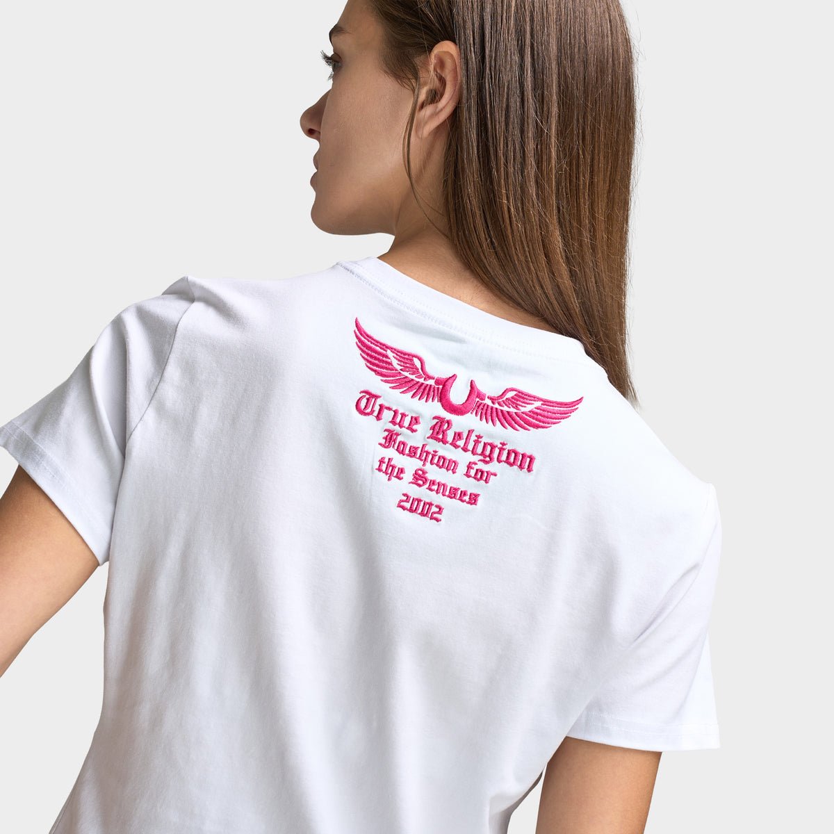 True Religion Women's Embroidery Patch Baby T-Shirt / Optic