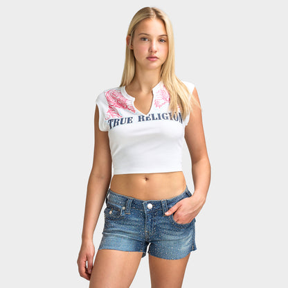 True Religion Tiger Logo Notch T-Shirt / Optic White