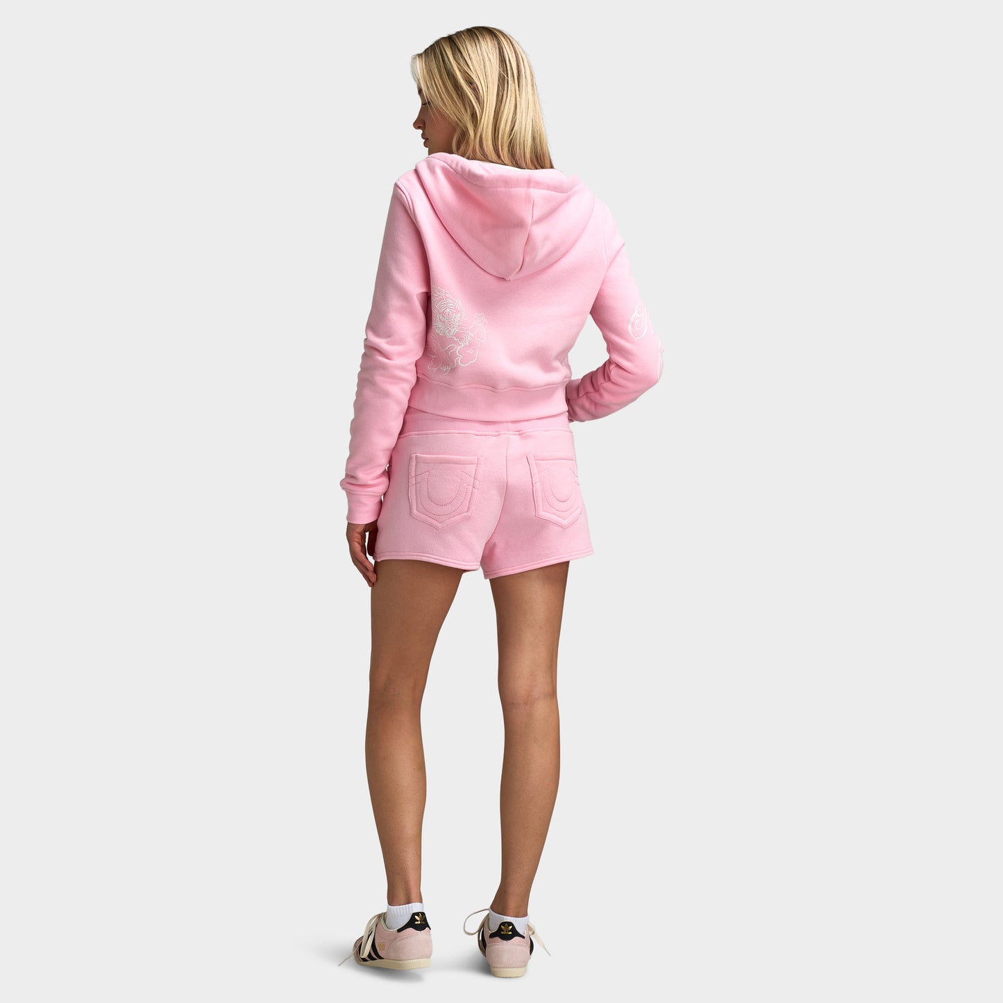 True Religion Embroidered Tiger Shrunken Zip Hoodie / Orchid Pink