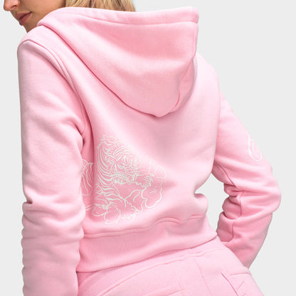 True Religion Embroidered Tiger Shrunken Zip Hoodie / Orchid Pink