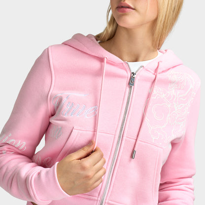 True Religion Embroidered Tiger Shrunken Zip Hoodie / Orchid Pink