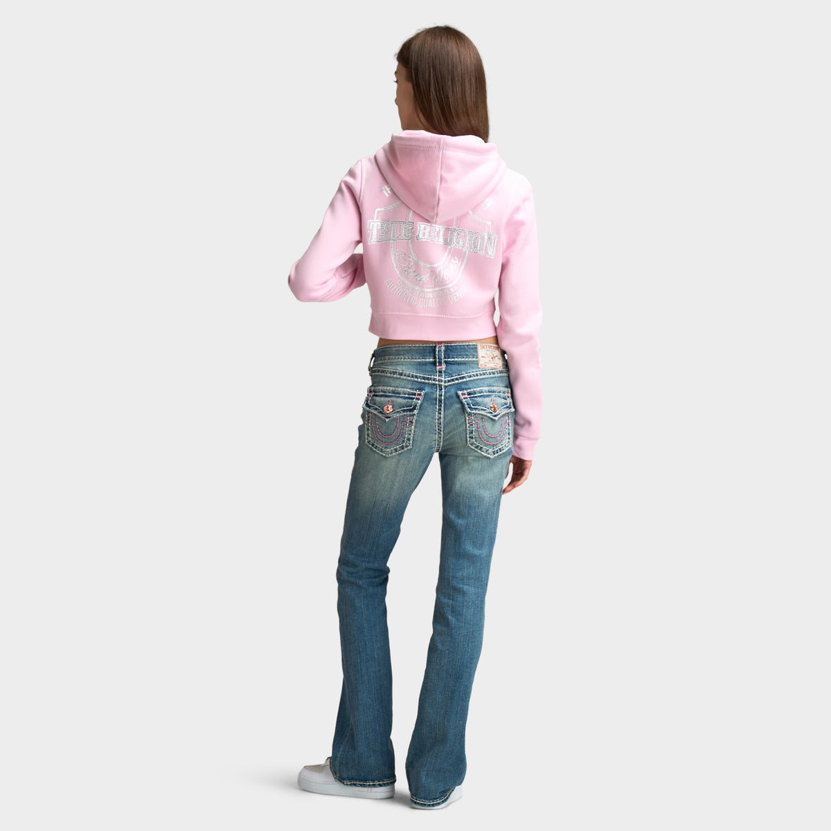 True Religion Women's Big T Shrunken Zip Up / Roseate Spoonbill