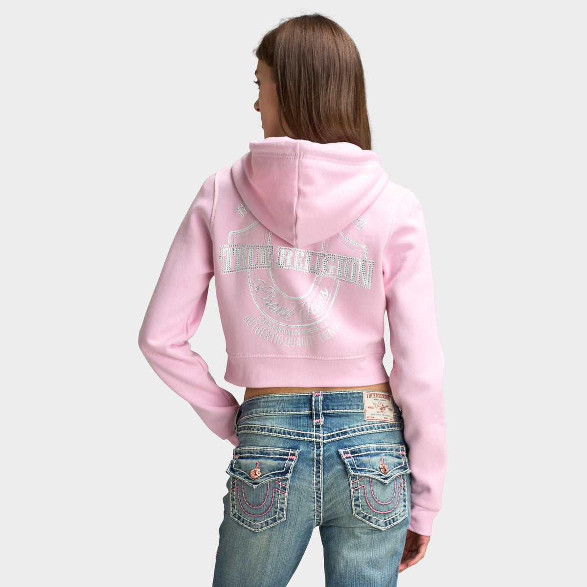 True Religion Women's Big T Shrunken Zip Up / Roseate Spoonbill
