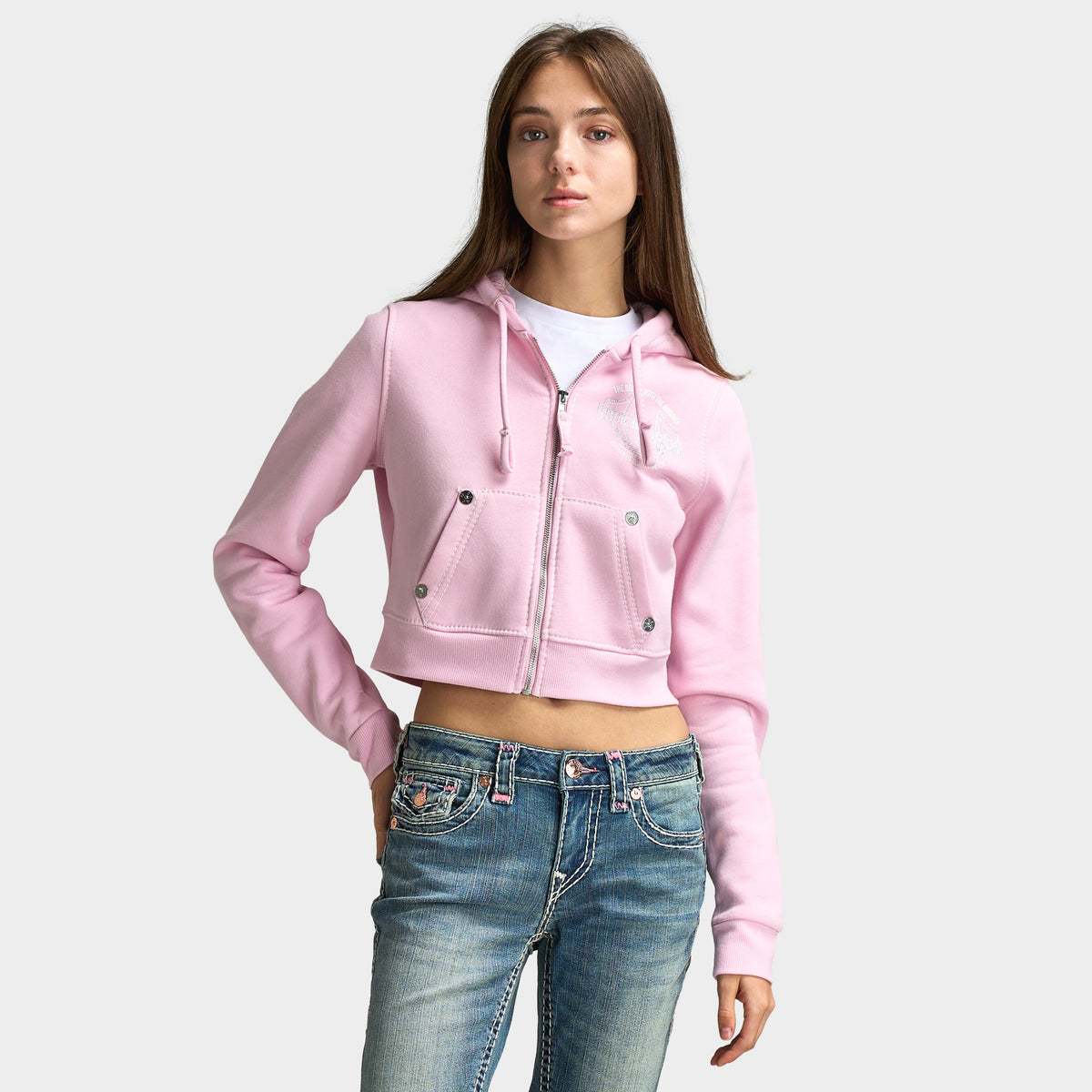 True Religion Women's Big T Shrunken Zip Up / Roseate Spoonbill