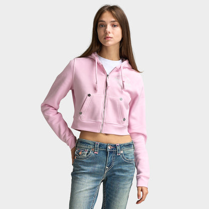 True Religion Women's Big T Shrunken Zip Up / Roseate Spoonbill
