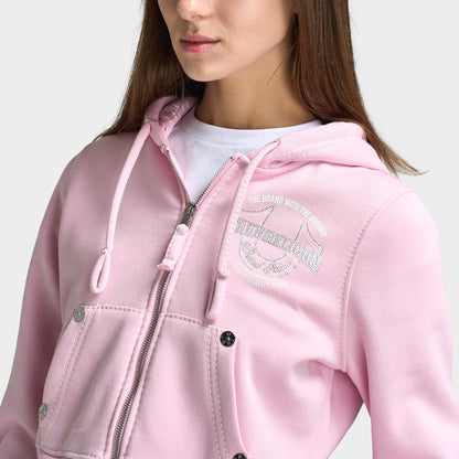 True Religion Women's Big T Shrunken Zip Up / Roseate Spoonbill