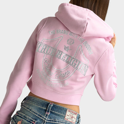 True Religion Women's Big T Shrunken Zip Up / Roseate Spoonbill