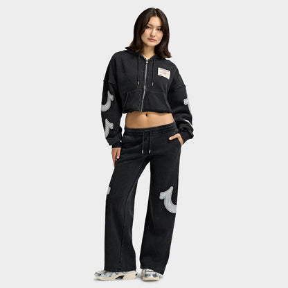 True Religion avec Application Ourlet Délavé Chandail à Capuchon Zippé / Jet Noir 