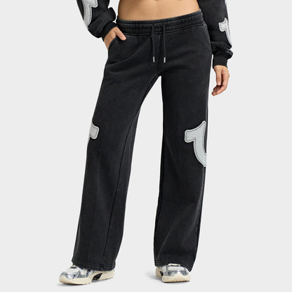 True Religion Pantalon Coupe Droite avec Appliques / Jet Noir 