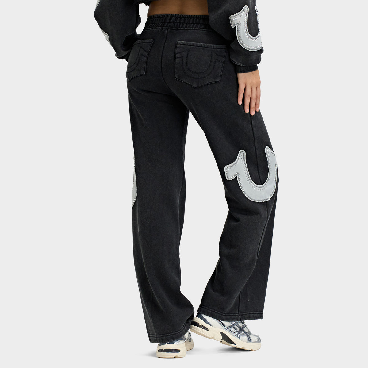 True Religion Pantalon Coupe Droite avec Appliques / Jet Noir 