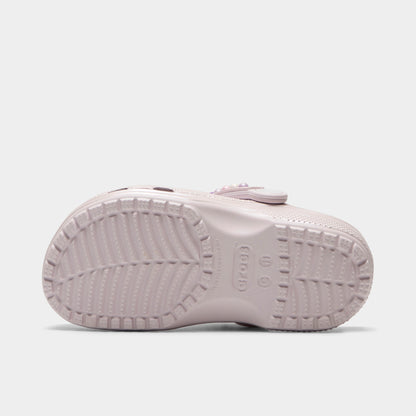 Crocs Kids' Classic Pearls and Heart Shine Clog. Bottom view of grape ice infant clog showing textured outsole with segmented tread pattern.