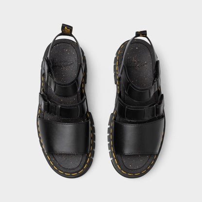 Dr. Martens Femmes Ricki Nappa Lux à 3 bandes Sandale / Noir
