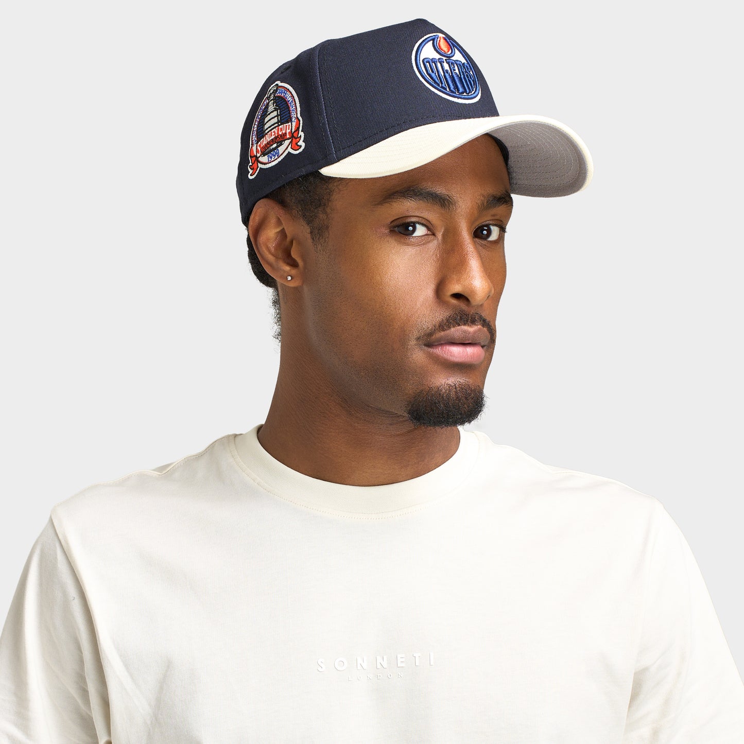 New Era Casquette 9FORTY A-Frame Edmonton Oilers Bleu Marine / Chrome