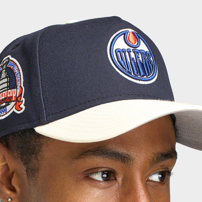 New Era Casquette 9FORTY A-Frame Edmonton Oilers Bleu Marine / Chrome