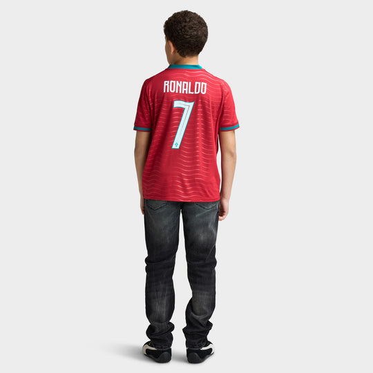PUMA Portugal Juniors' FPF Home Jersey Replica Club Red / Green Lagoon