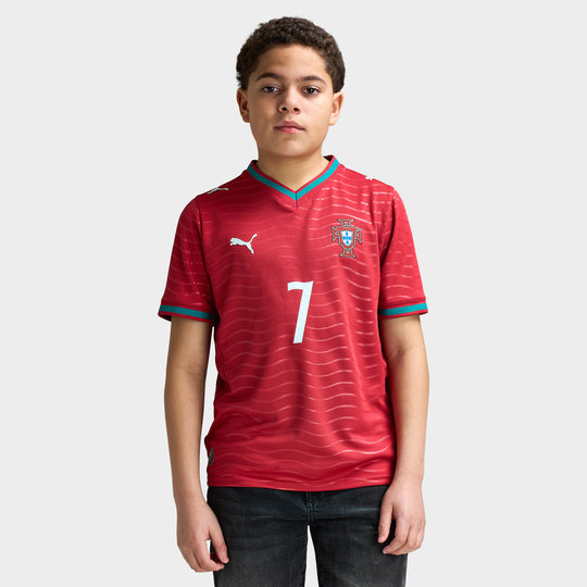 PUMA Portugal Juniors' FPF Home Jersey Replica Club Red / Green Lagoon