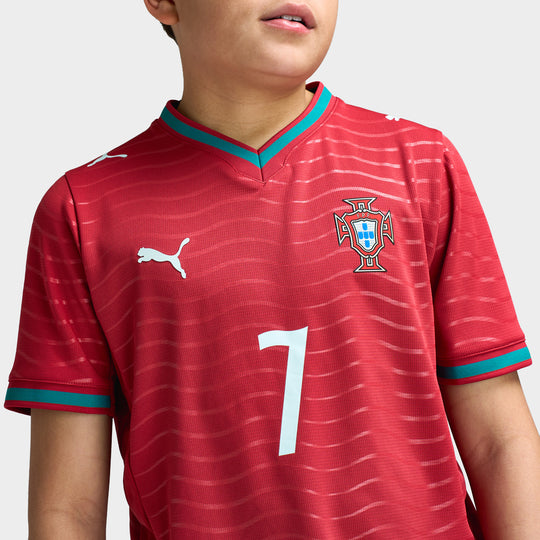 PUMA Portugal Juniors' FPF Home Jersey Replica Club Red / Green Lagoon