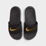 Black gold nike slides top