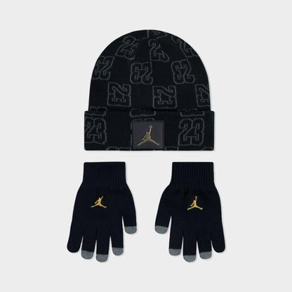 Jordan Junior's Monogram Beanie Set Black / Gold