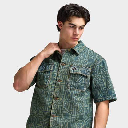 Criminal Damage Berkley Chemise en jean Monogrammée  / Bleu délavé