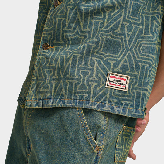 Criminal Damage Berkley Chemise en jean Monogrammée  / Bleu délavé