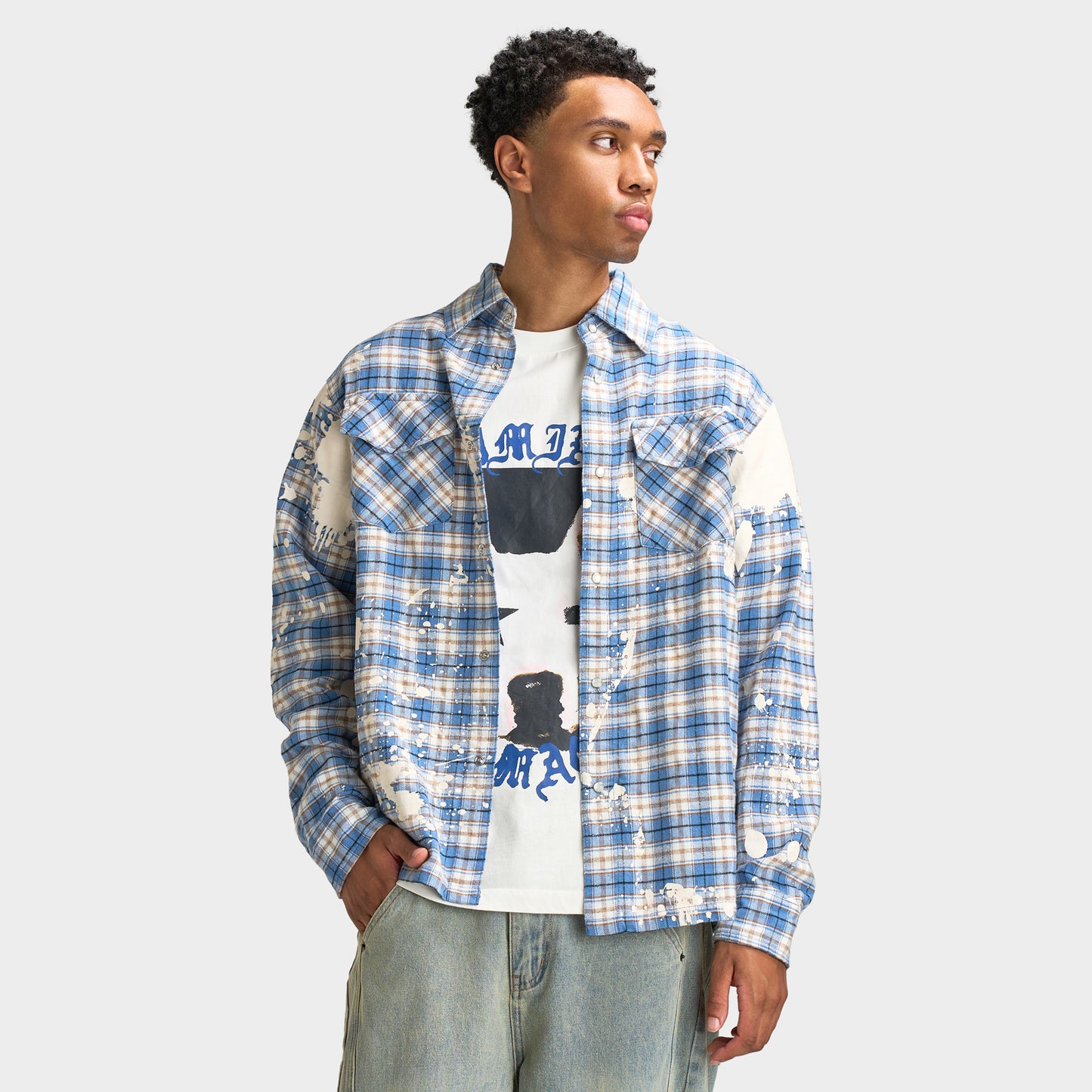 Criminal Damage Mens' Bleached Plaid Shirt / Blue