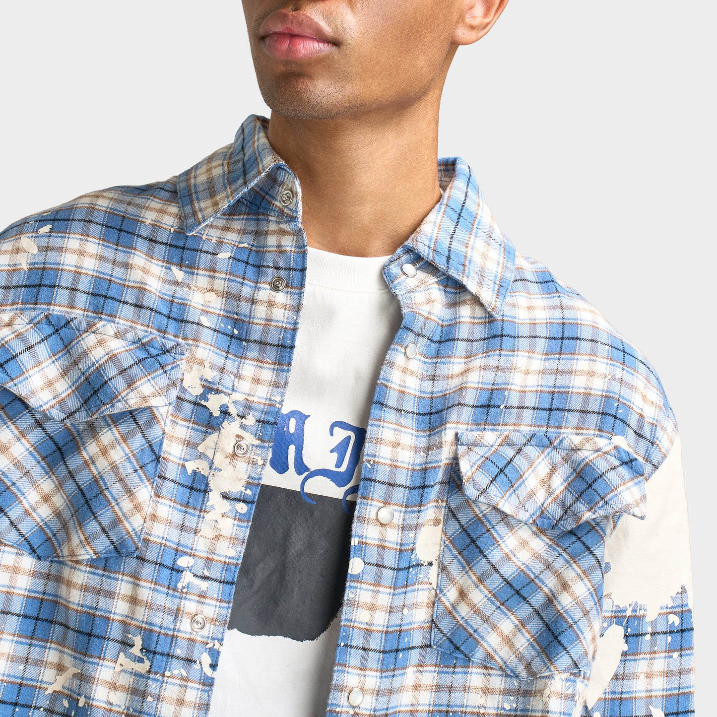 Criminal Damage Mens' Bleached Plaid Shirt / Blue