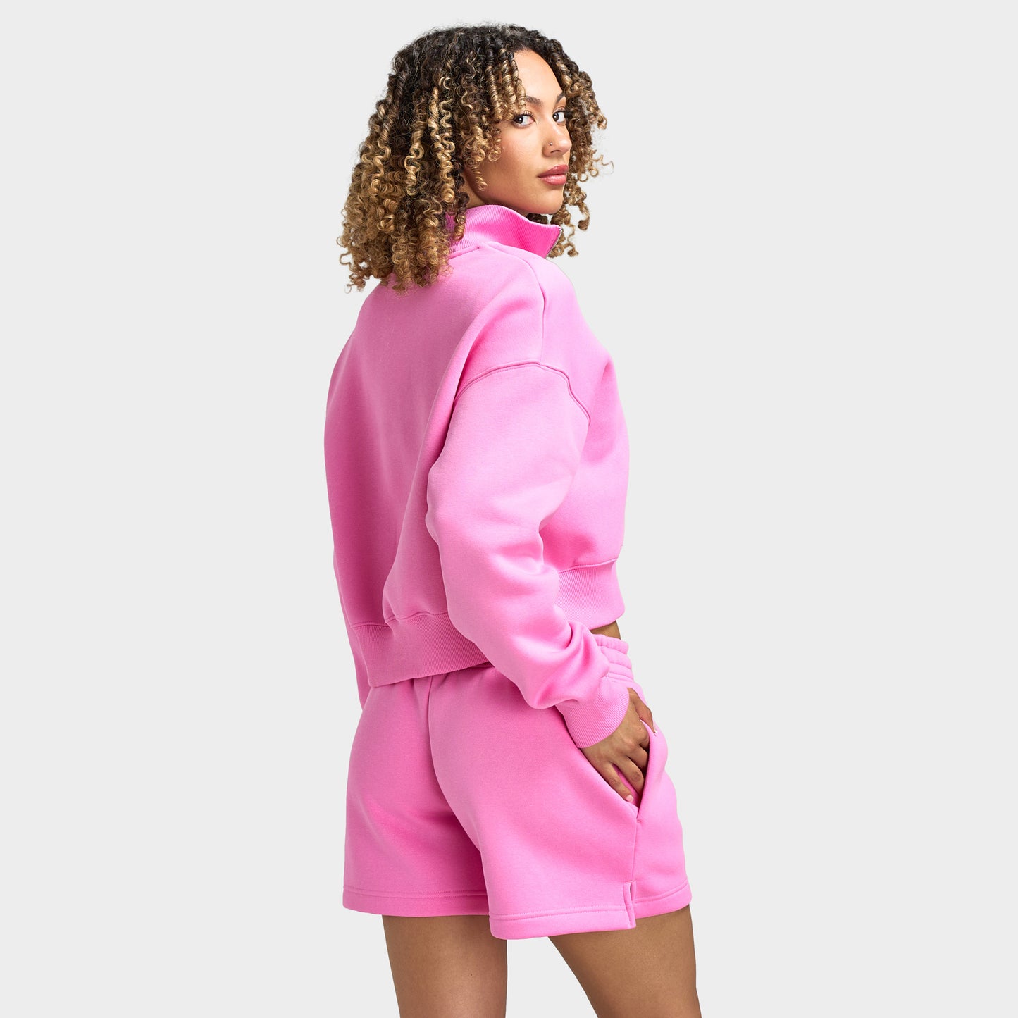 Nike Sportswear Femmes Phoenix Fleece Chandail court demi-zippé Rose ludique / Voile