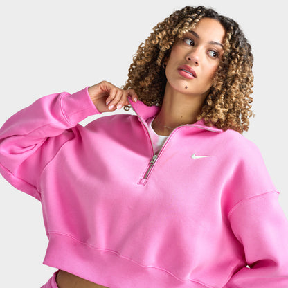 Nike Sportswear Femmes Phoenix Fleece Chandail court demi-zippé Rose ludique / Voile