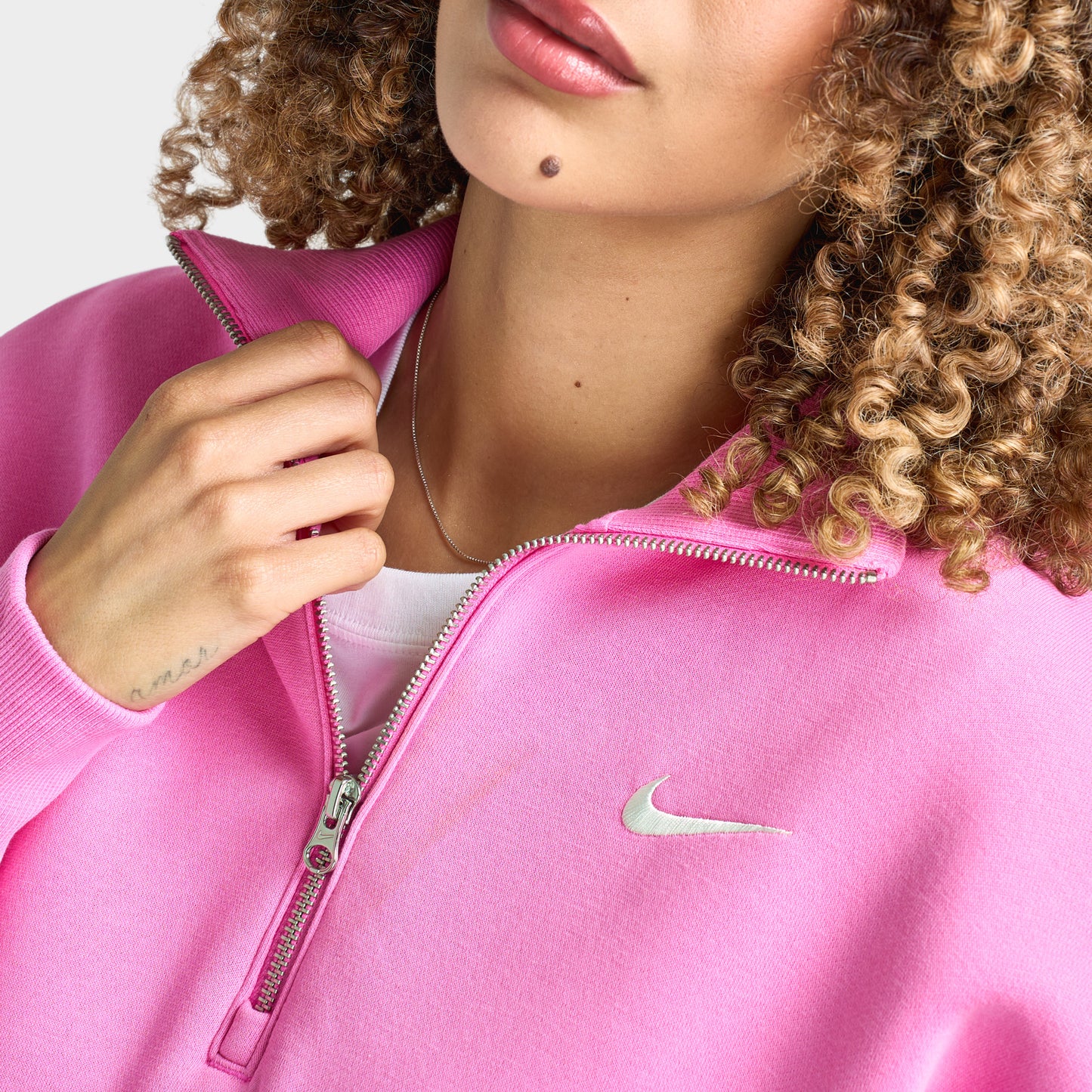 Nike Sportswear Femmes Phoenix Fleece Chandail court demi-zippé Rose ludique / Voile