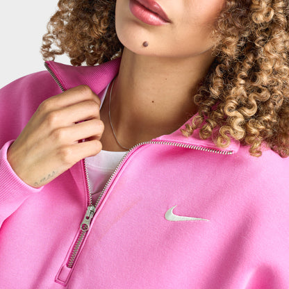 Nike Sportswear Femmes Phoenix Fleece Chandail court demi-zippé Rose ludique / Voile