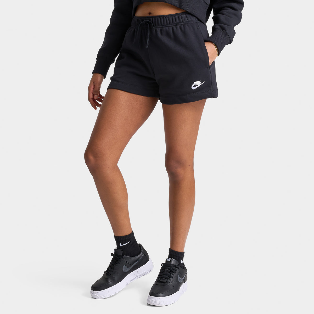 Fleece Mid Rise Short Nike Sportswear Women's Club Fleece Mid-Rise Shorts Black / White – JD ...