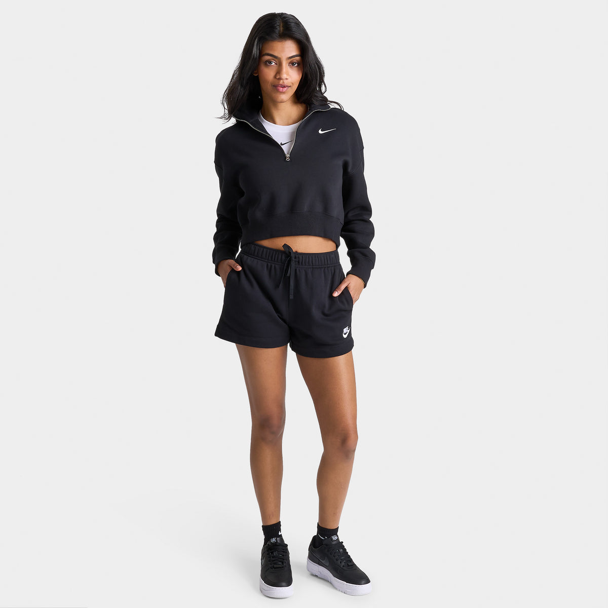 Fleece Mid Rise Short Nike Sportswear Women's Club Fleece Mid-Rise Shorts Black / White – JD ...