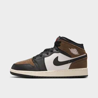 Jordan 1 Mid GS Noir / Phantom Palomino - Rouge Université