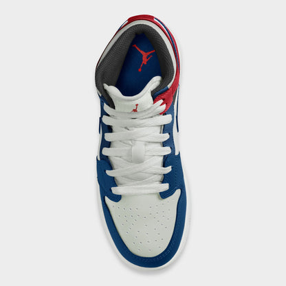Jordan 1 Mid GS True Blue / Summit White - Varsity Red