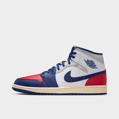 Jordan 1 Mid White / Deep Royal Blue - University Red