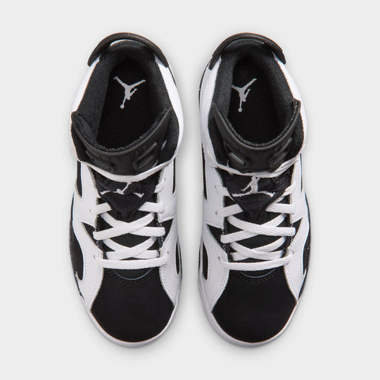 Jordan 6 Retro GS. Top view of the pair showing the lace system, tongue shape and black inner lining.