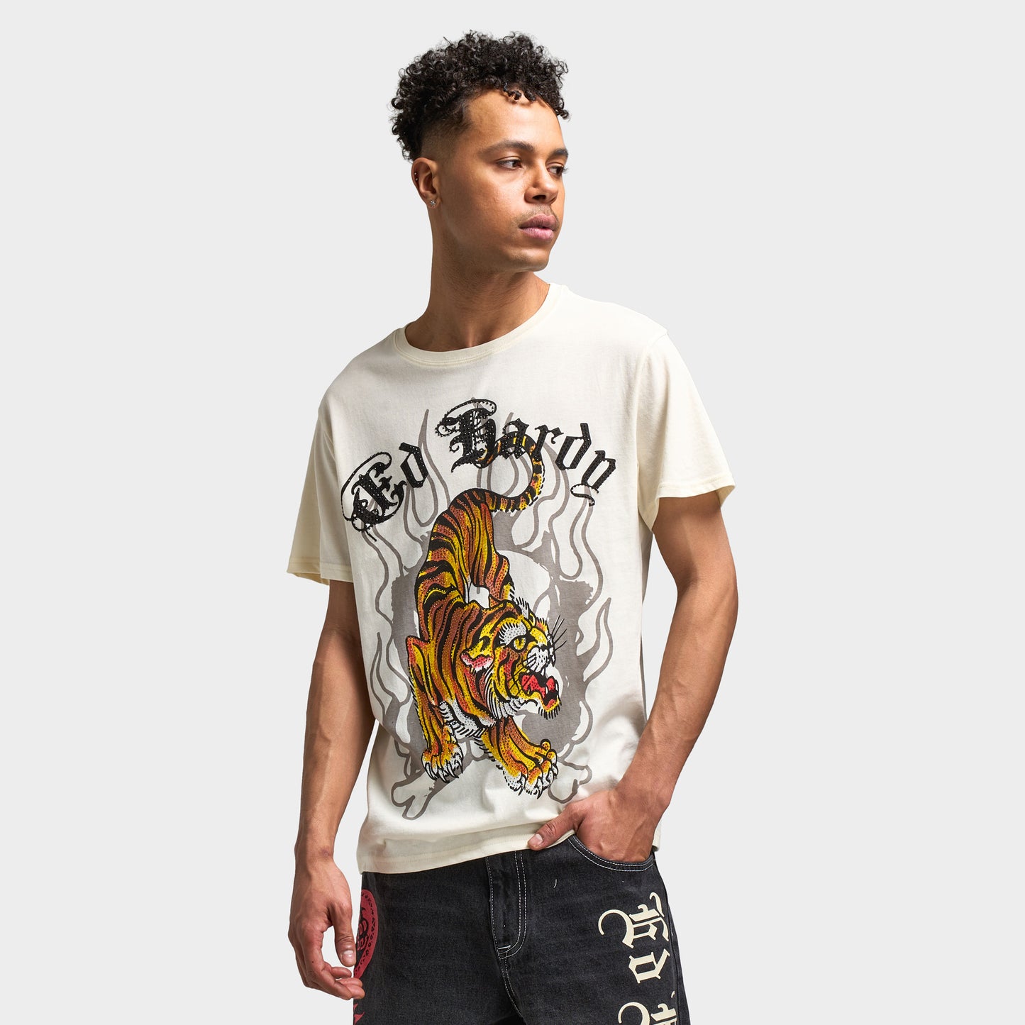 Ed Hardy Crawling Tiger Graphique T-Shirt / Ivoire