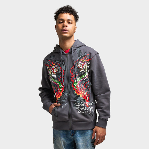 Ed Hardy Dragon Flame Full Zip Hoodie Charcoal – JD Sports
