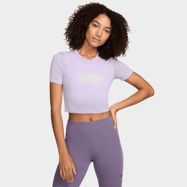 Nike Sportswear Women s Slim Fit Crop T shirt Violet Mist White JD Sports