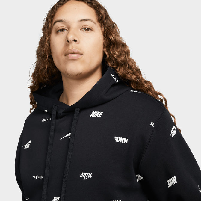 Nike Club Fleece+ Allover Print Pullover Hoodie Black / White | JD