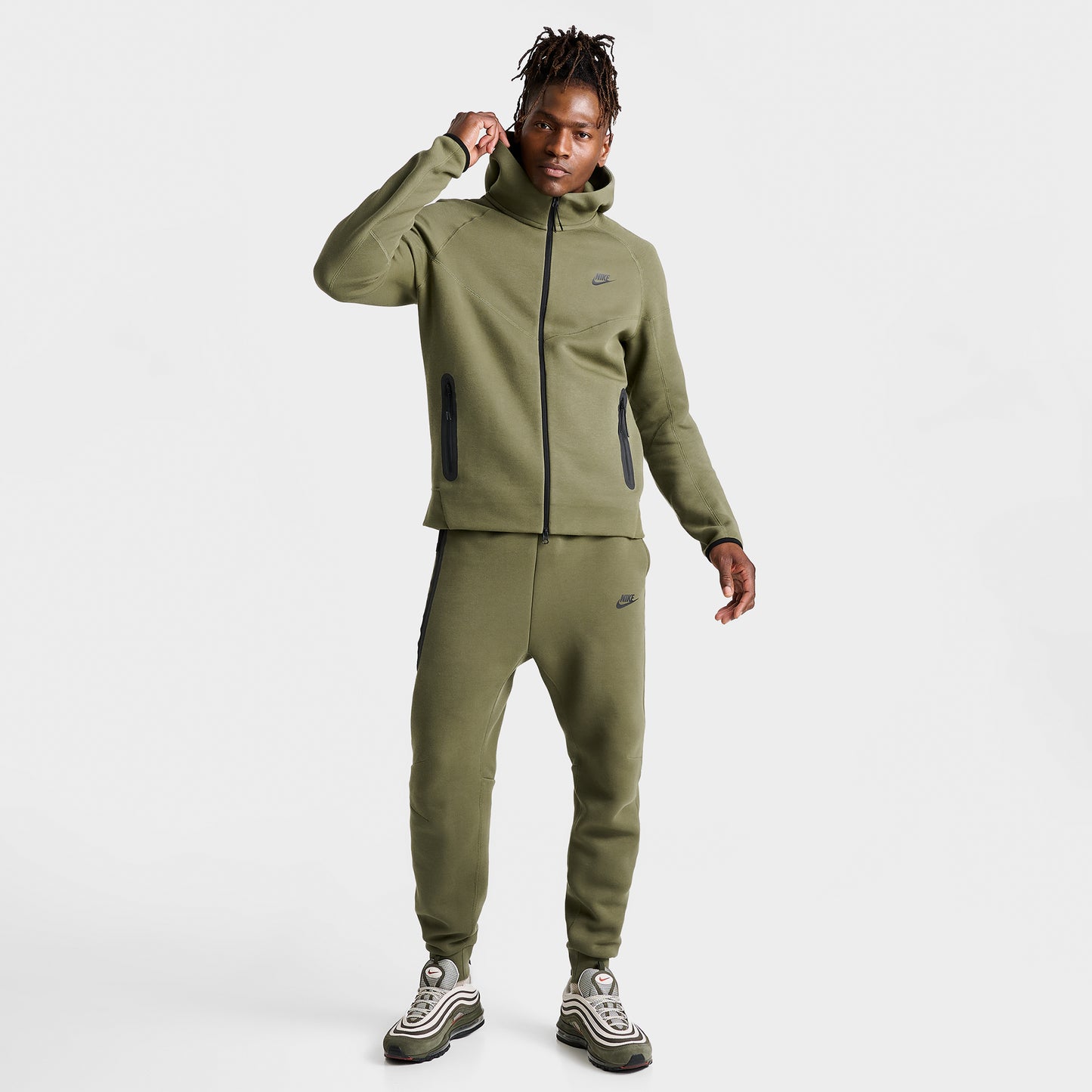 Nike Sportswear Tech Fleece Windrunner Full Zip Hoodie Medium Olive / Black