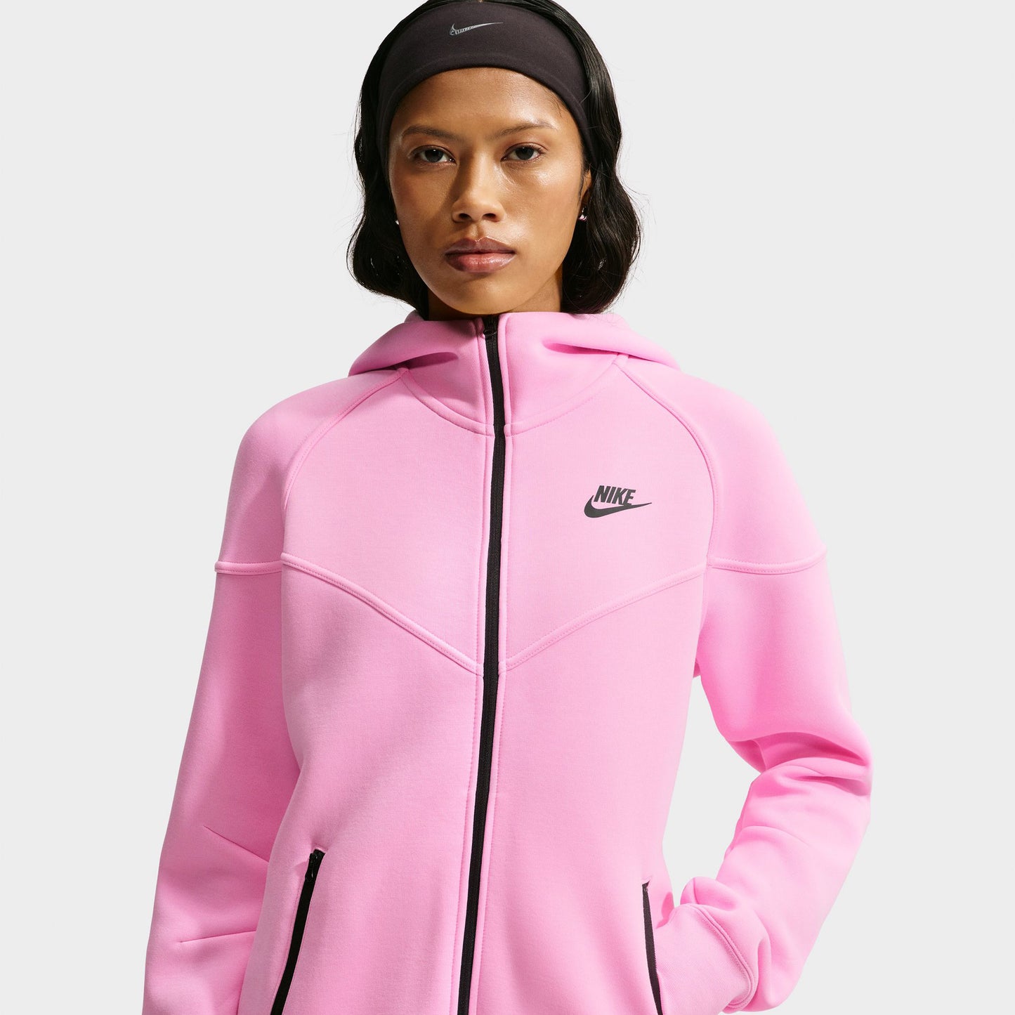 Nike Femmes Tech Polaire Chandail à Capuche Zippé Windrunner Rose / Noir