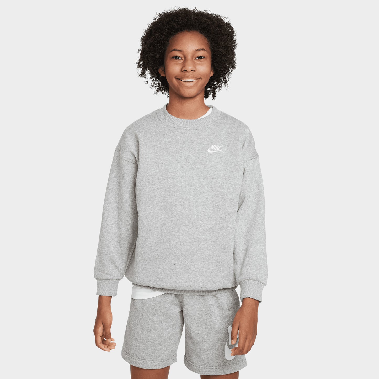 Nike Junior Club Fleece à col roulé surdimensionné pour filles Dark Grey Heather / Blanc