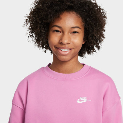 Nike Junior Girls' Club Fleece Oversized Crewneck Magic Flam