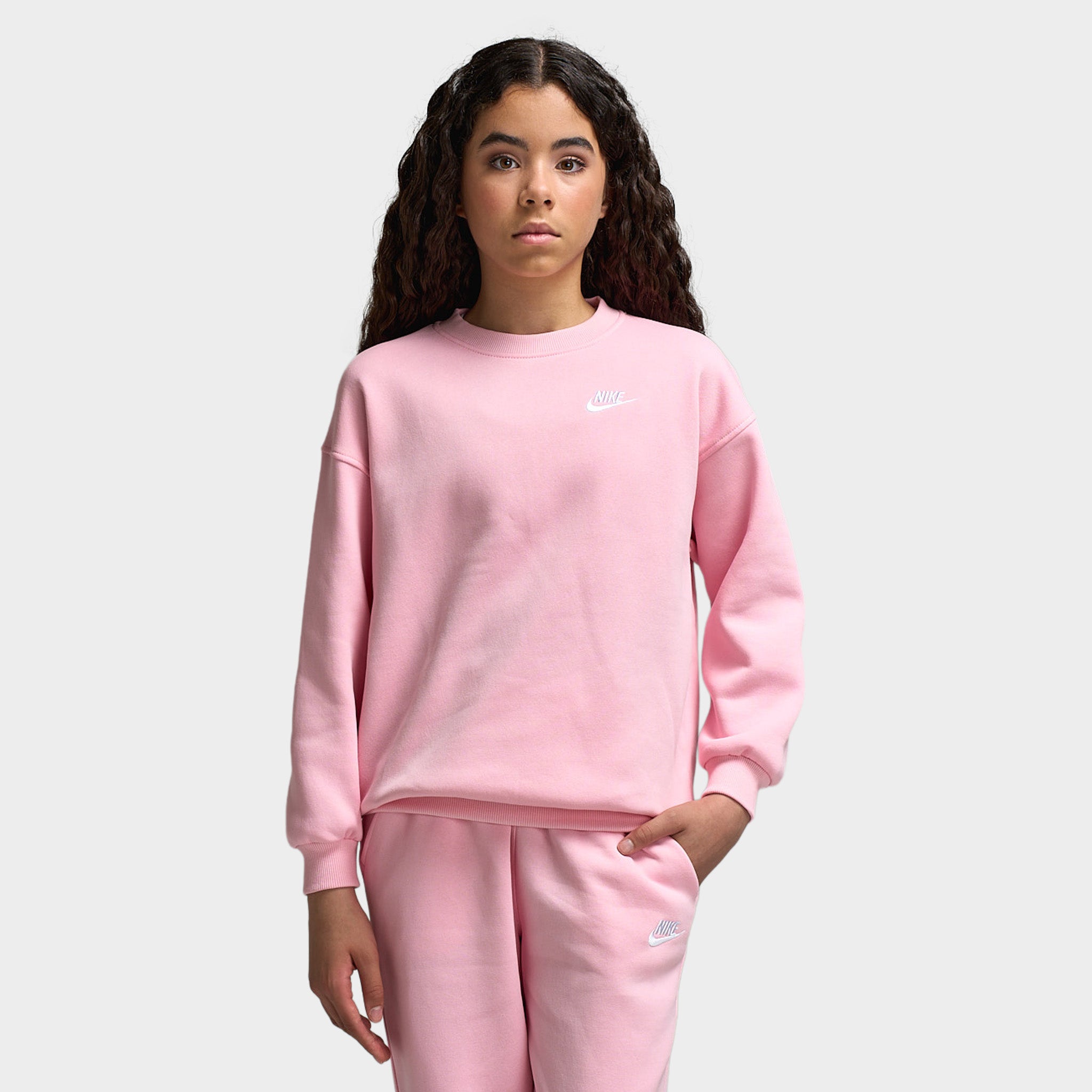Nike Sportswear Juniors' Club Fleece Oversized Crew / Med Soft Pink ...