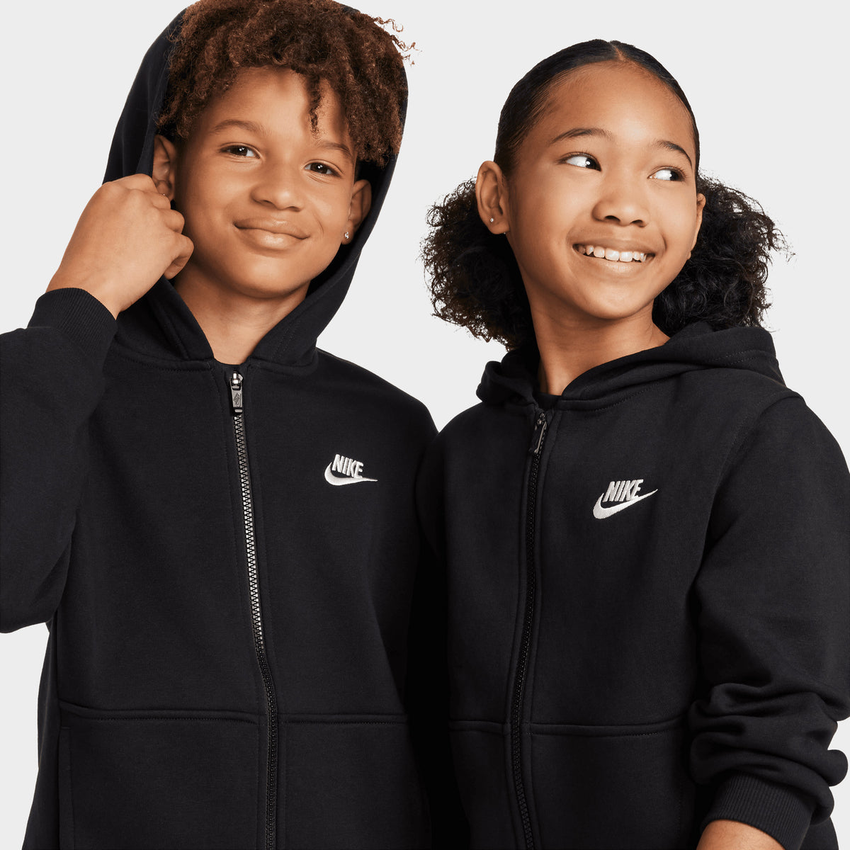 Nike Sportswear Club Fleece Juniors' Full Zip Hoodie Black White