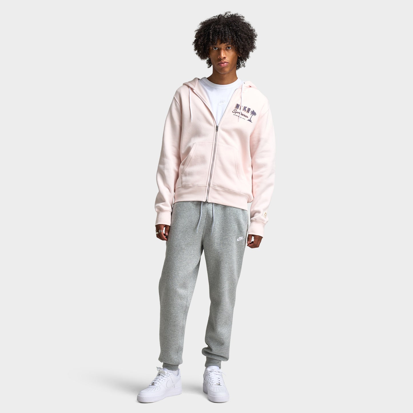 Nike Club Fleece Pantalon Jogger Gris foncé chiné / Gris fumé clair - Blanc