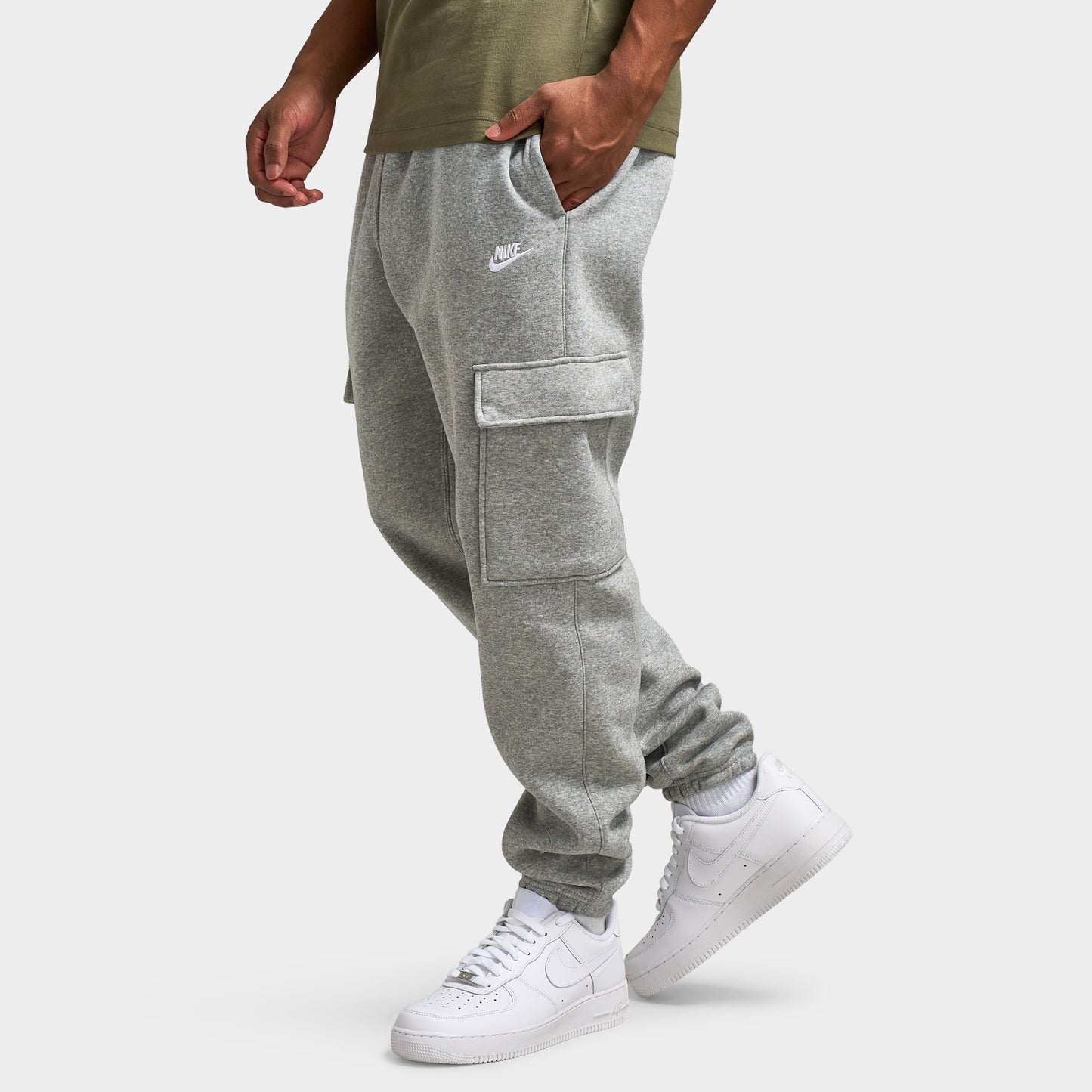 Nike Club Fleece Cargo Pants Dark Grey Heather / Light Smoke Grey - White